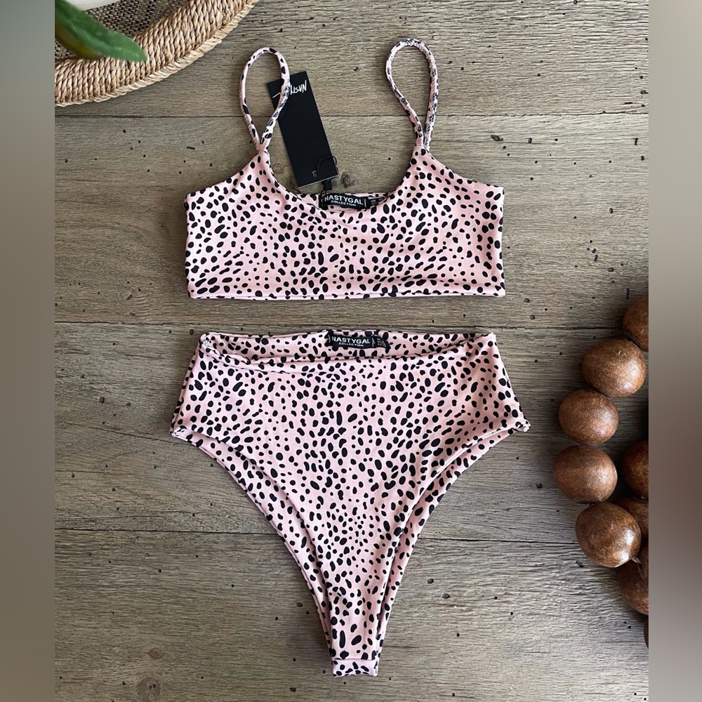 Nasty Gal Pink and Black Leopard Bikini Set
